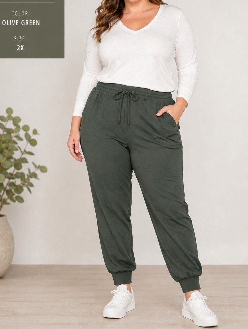 Olive Green Jogger Pants Women 2X NWT Stretch Drawstring Athleisure Lounge Trave